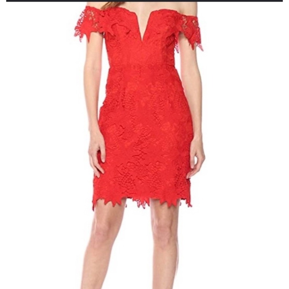 ASTR the Label Red Lace Off The Shoulder V-Wire Mini Sheath Dress Romantic Date